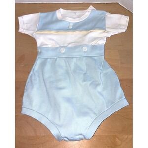 Vintage Baby Boy Blue and White Button-On Romper